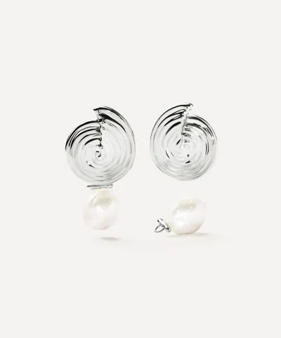 Missoma Rhodium-plated Spiral Interchangeable Pearl Drop Earrings