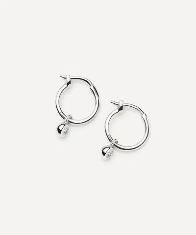 Missoma Rhodium-plated Tennis Charm Mini Drop Hoop Earrings In Silver