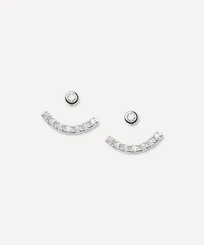 Missoma Rhodium-plated Tennis Ear Jacket Stud Earrings In Silver