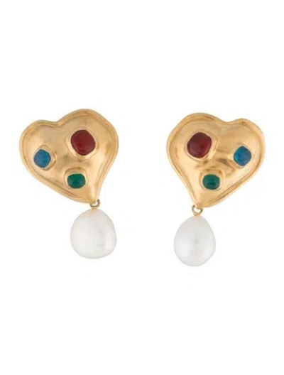 Pre-owned Missoma Rouje Marisa Heart Pearl Stud Earrings In Multicolor
