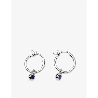 Missoma September Birthstone Mini Charm Silver Plated Brass And Lapis Hoop Earrings