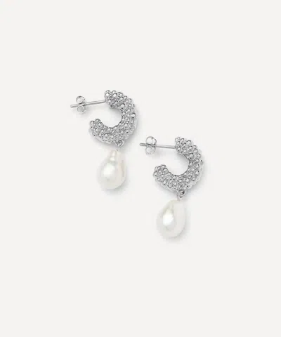 Missoma Silver-plated Baya Pearl Drop Hoop Earrings In Metallic