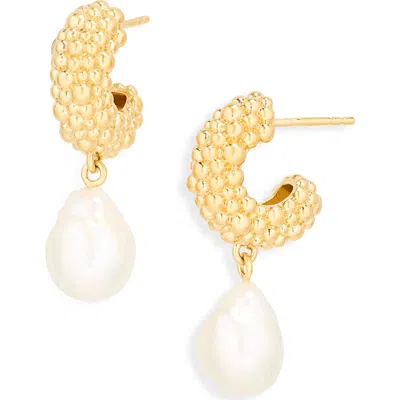 Missoma Small Baya Baroque Pearl Drop Hoop Earrings In Gold