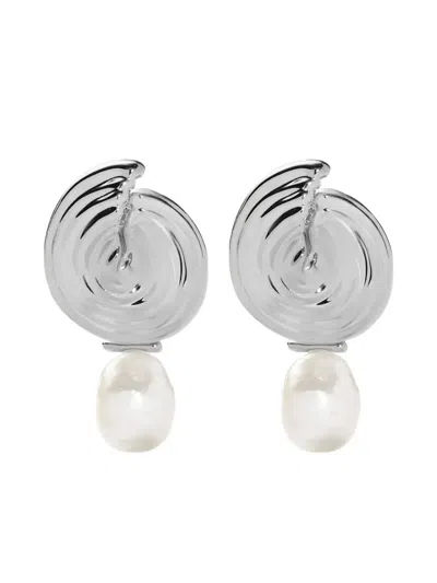 Missoma Spiral-design Detachable-pearl Drop Earrings In Metallic