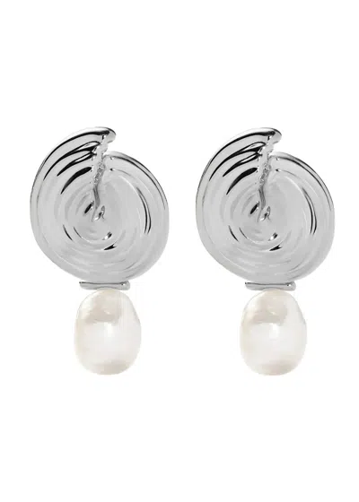 Missoma Spiral Interchangeable Pearl Drop Earrings In Silver