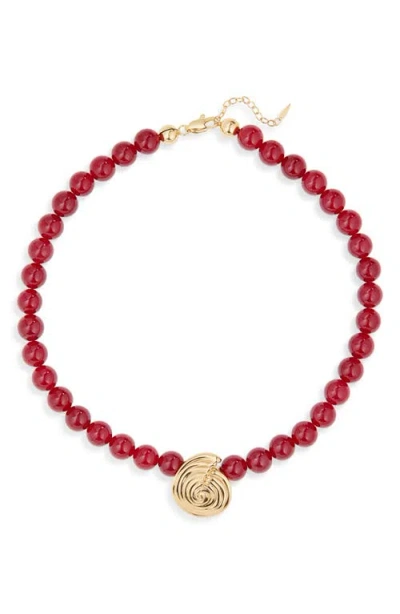 Missoma Spiral Pendant Beaded Necklace In Red