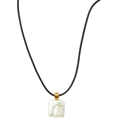 Missoma Square Freshwater Pearl Pendant Necklace In Gold