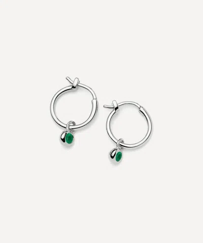 MISSOMA MISSOMA STERLING SILVER MAY BIRTHSTONE MINI CHARM HOOP EARRINGS