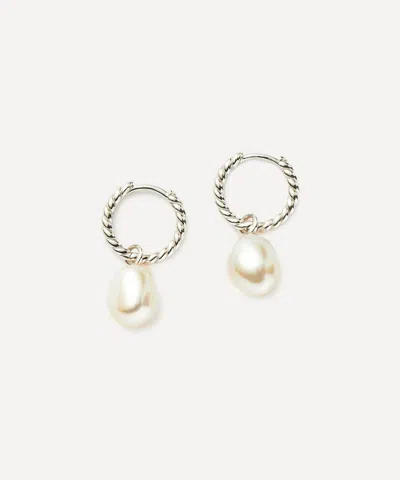 Missoma Sterling Silver Pearl Twisted Small Drop Hoop Earrings