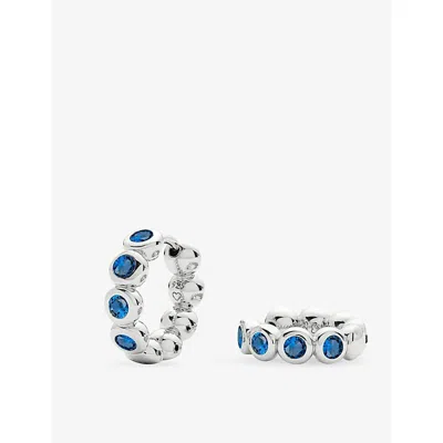 Missoma Tennis Small Silver Plated Brass And Sapphire Blue Nano-crystal Hoop Earrings