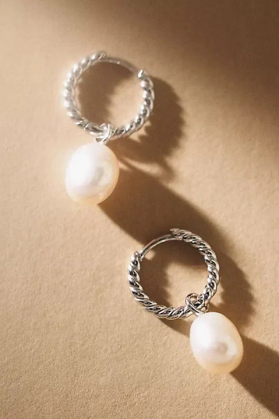 Missoma Twisted Pearl Small Drop Hoop Earrings In Silver