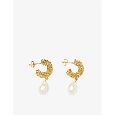 Missoma Womens Baya 18ct Yellow Gold-plated Brass And Baroque Pearl Drop Hoop Earrings