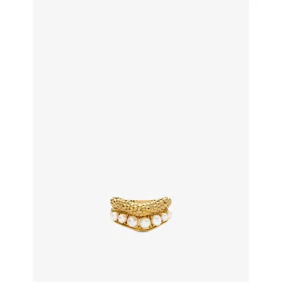 Missoma Womens Baya 18ct Yellow Gold-plated Brass And Freshwater Pearl Stacking Ring Set