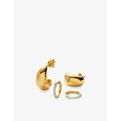 Missoma Womens Dome Pave 18ct Yellow Gold-plated Vermeil Sterling-silver And Zirconia Earring Set