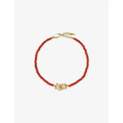 Missoma Womens Lunar New Year Horseshoe 18ct Yellow Gold-plated Brass And Red Onyx Beaded Bracelet