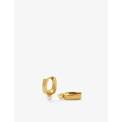 Missoma Womens Pearl Square 18ct Yellow-gold Vermeil Plated Sterling-silver And Pearl Hoop Earrings