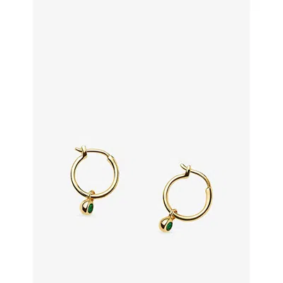 Missoma Womens Tennis Charm 18ct Yellow Gold Vermeil And Emerald-green Nano-crystal Mini Hoop Earrings