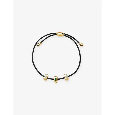Missoma Womens Molten Baguette 18ct Yellow Gold-plated Brass And Onyx Cord Bracelet In Black