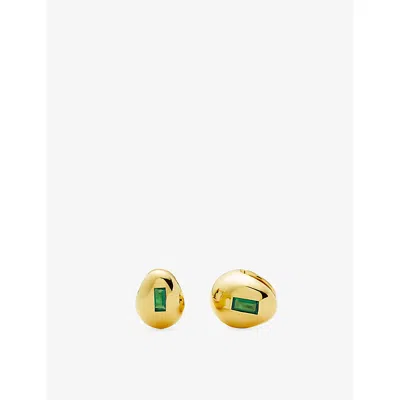 Missoma Womens Molten Baguette Small 18ct Yellow Gold-plated Brass And Onyx  Hoop Earrings