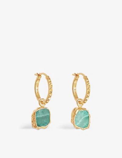 Missoma Pyramid Mini 18ct Yellow Gold-plated Vermeil And Amazonite Charm Hoop Earrings