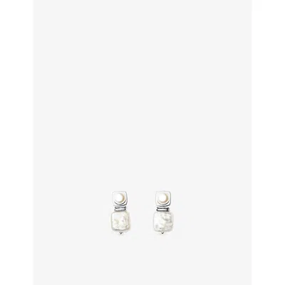 Missoma Rhodium-plated Square Pearl Stud Earrings In Brown