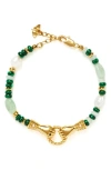 Missoma Harris Reed In Good Hands Beaded Gemstone Bracelet 18ct Gold Plated/multi Green Gemstone & Pearl Gol In Gold
