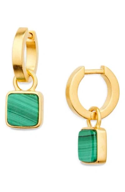 Missoma X Lucy Williams 18k Gold Vermeil Malachite Charm Huggie Hoop Earrings