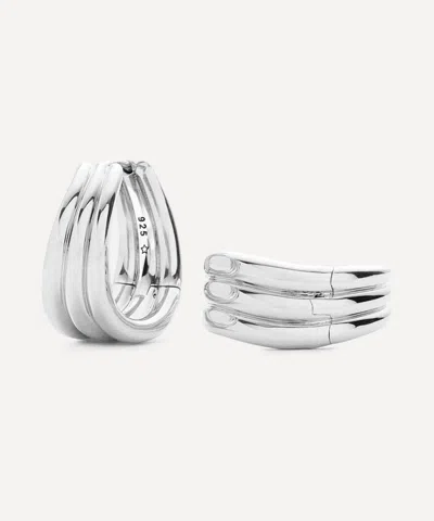 Missoma X Savi Rhodium-plated Triple Ridge Hoop Earrings