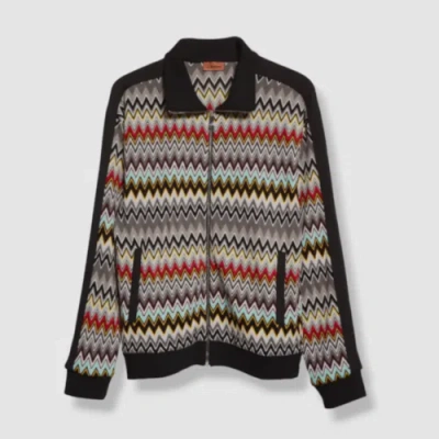 Pre-owned Missoni $1200  Men's Gray Multi-chevron Full-zip Track Sweatshirt Sweater Size M