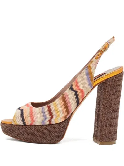 Pre-owned Missoni 120mm Striped Platform Sandals In Neutral