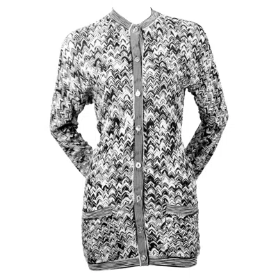 Pre-owned Missoni 1970's  Zig-zag Woven Cardigan Sweater In Gray