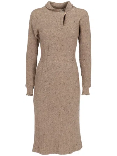 Pre-owned Missoni 1970s Zigzag-knit Dress In Neutrals