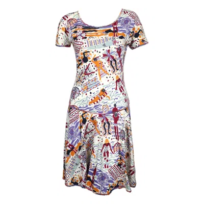Pre-owned Missoni 1980's  Beach Scene Printed Cotton Dress In Gray