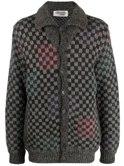 Pre-owned Missoni 1980s Checkered Knitted Jacket In Grey