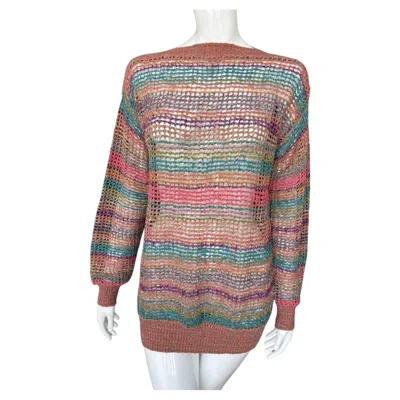 Pre-owned Missoni 1980s  Open Knit Gorgeous Rainbow Sweater M In Brown