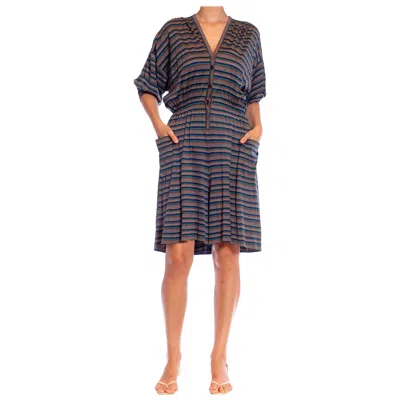 Pre-owned Missoni 1980s  Royal Blue & Green Silk Stripe Romper