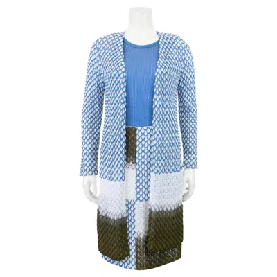 Pre-owned Missoni 1990s  Blue, White, And Green Dress And Cardigan Ensemble