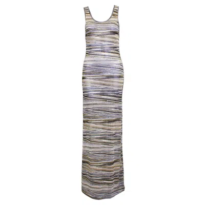 Pre-owned Missoni 1990s  Metallic Abstract Stripe Knit Maxi Dress In Gray