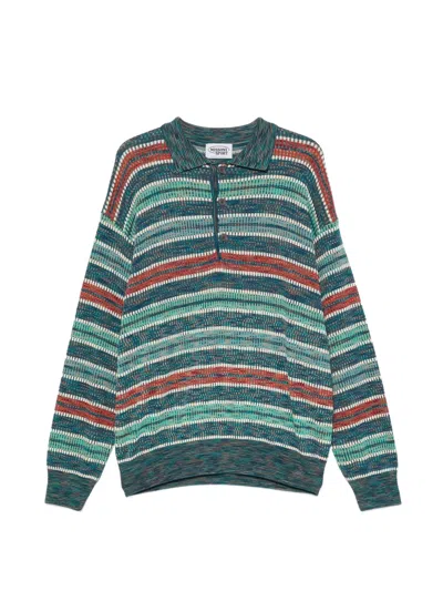 Pre-owned Missoni 1990s Striped Knit Polo Shirt In Green