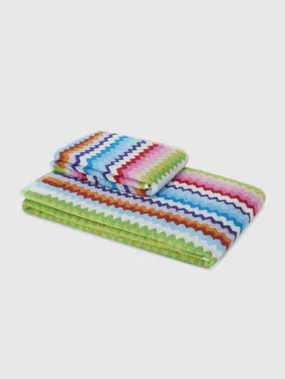 Missoni 2 Piece Set Of Zig Zag Cotton Terry Riverbero Bath Towels