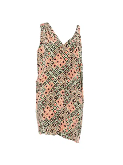 Pre-owned Missoni 2000s Geometric-print Mini Dress In Green