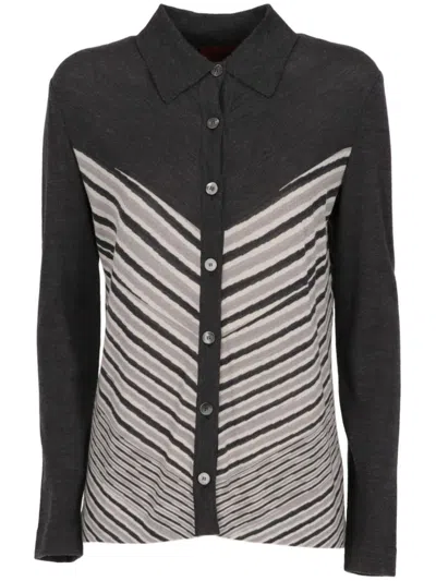 Pre-owned Missoni 2000s Striped Buttoned Jumper In Grey