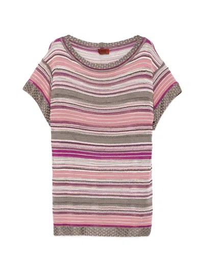 Pre-owned Missoni 2000s Striped Open-knit Top In Pink