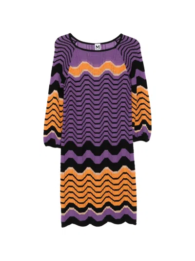 Pre-owned Missoni 2000s Zigzag-knit Midi Dress In Purple