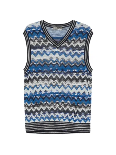 Pre-owned Missoni 2000s Zigzag-knit Sweater Vest In Blue