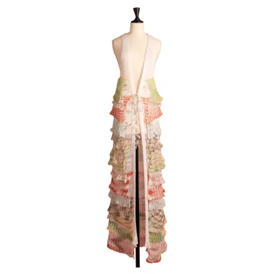 Pre-owned Missoni 2019 Long Crochet Linen Cardigan Size 42fr Made In Italy In Sand