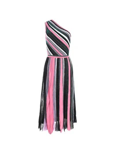 Pre-owned Missoni 2020s Striped One-shoulder Midi Dress In Black