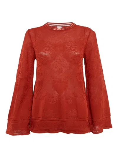 Pre-owned Missoni 2024 Patterned Bell-sleeves Top In Orange