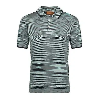 Pre-owned Missoni 3 Button Up Short Sleeve Polo Shirt Mixed Light Blue