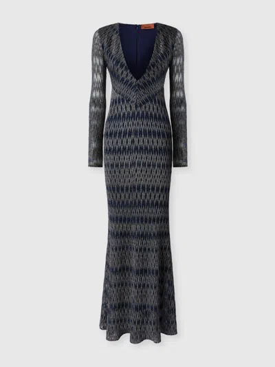 Missoni 3d Diamond Mixed Viscose Gown In Blue